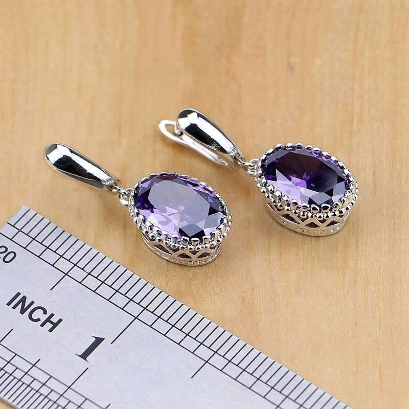 Complete Bridal Jewelry Set of 925 Silver and Purple Cubic Zirconia Bridal Jewelry Sets Jack Fashion Jewelry Ring Size 9 Purple