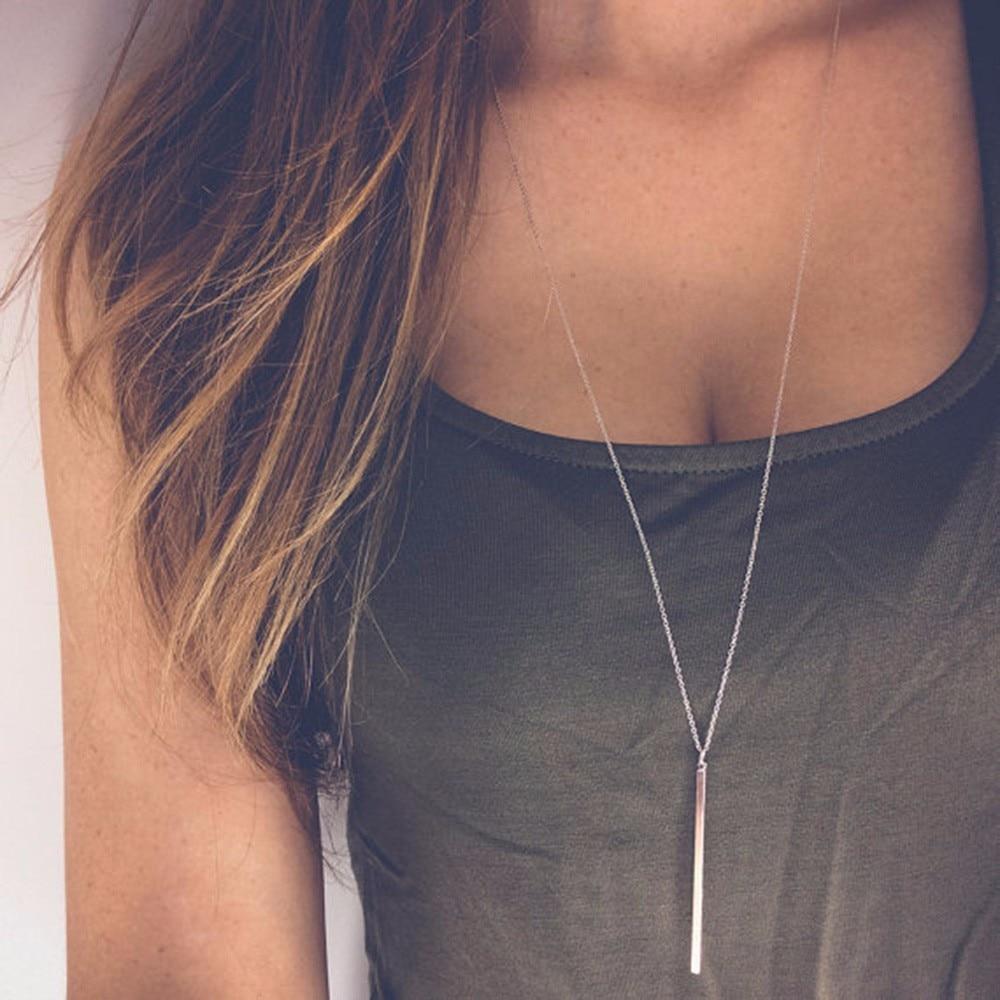 Copper Long Strip Pendant Necklace Chain Necklaces KISSWIFE Official Store Silver
