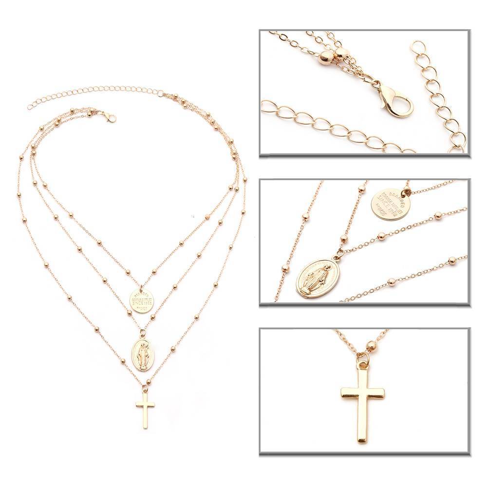 Cross Virgin Mary Multilayer Necklace Pendant Necklaces IngeSight.Z Official Store