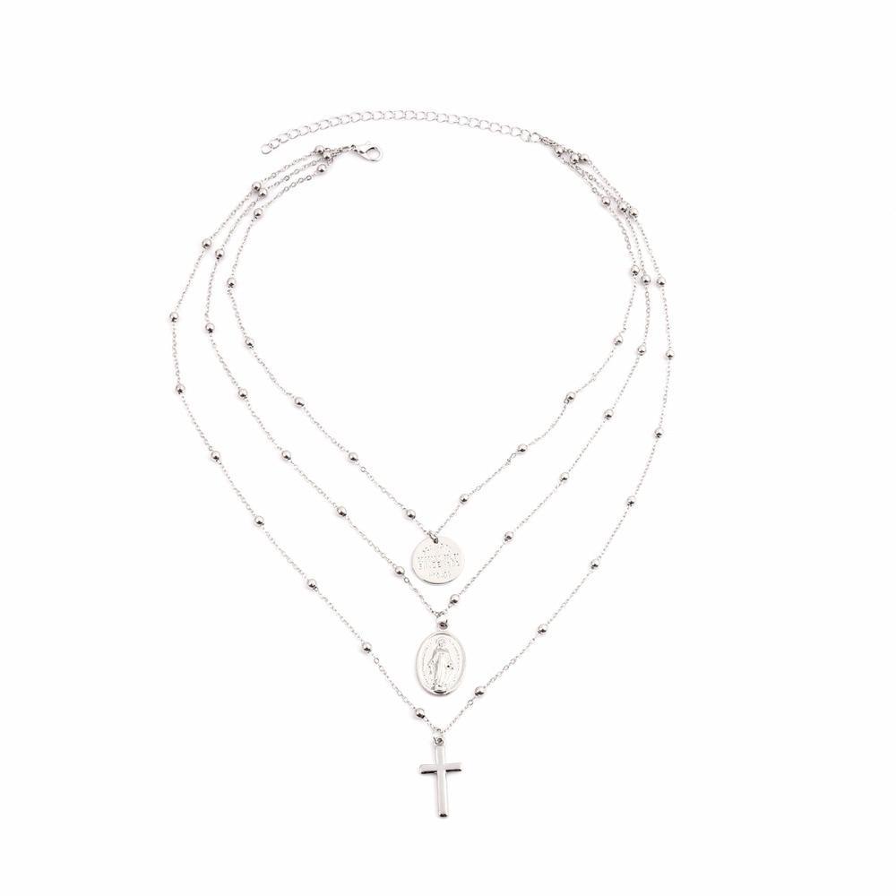 Cross Virgin Mary Multilayer Necklace Pendant Necklaces IngeSight.Z Official Store