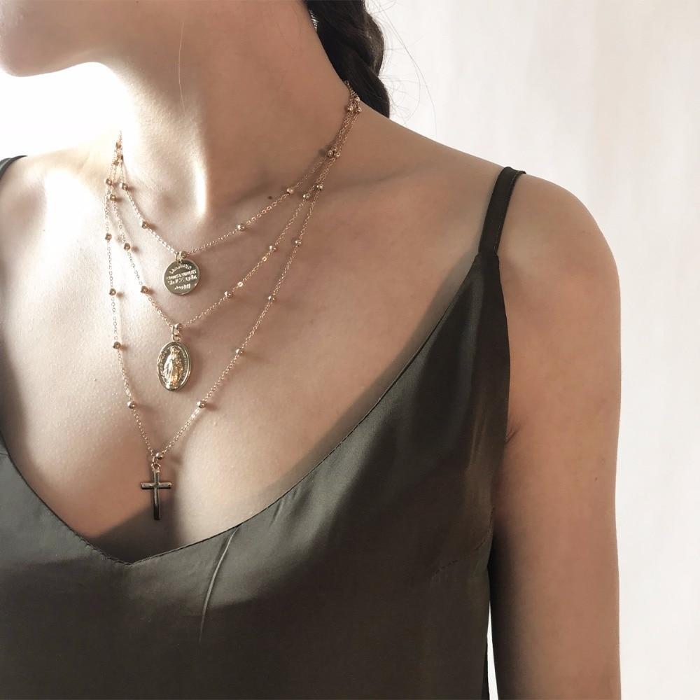 Cross Virgin Mary Multilayer Necklace Pendant Necklaces IngeSight.Z Official Store