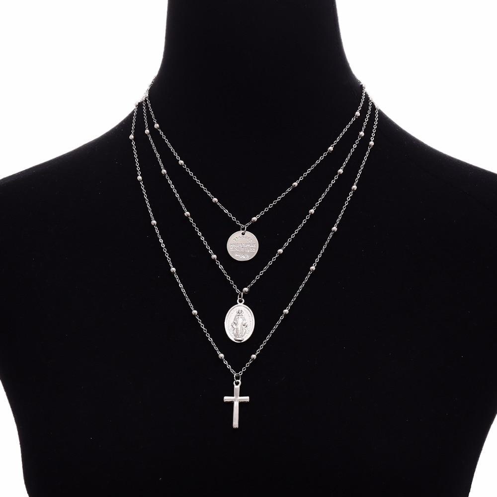 Cross Virgin Mary Multilayer Necklace Pendant Necklaces IngeSight.Z Official Store