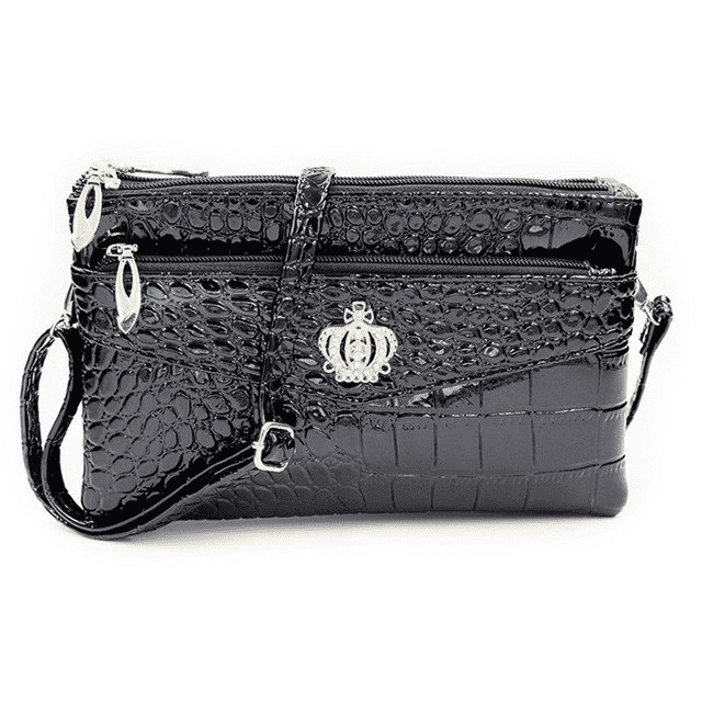 Crossbody Double Zipper Shoulder Leather Clutch Bag for Women Clutches HuiHan Trading Co.,Ltd. Store black