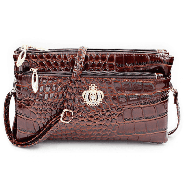 Crossbody Double Zipper Shoulder Leather Clutch Bag for Women Clutches HuiHan Trading Co.,Ltd. Store brown