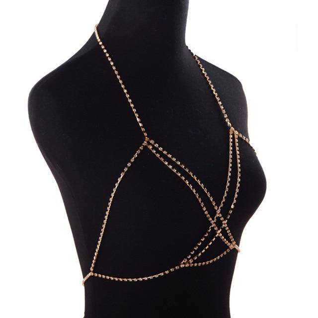 Crystal Bra Body Necklace Chain Necklaces Stone Fans Manufacturer Store Gold-color