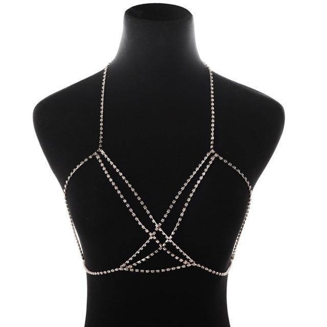 Crystal Bra Body Necklace Chain Necklaces Stone Fans Manufacturer Store Silver Plated