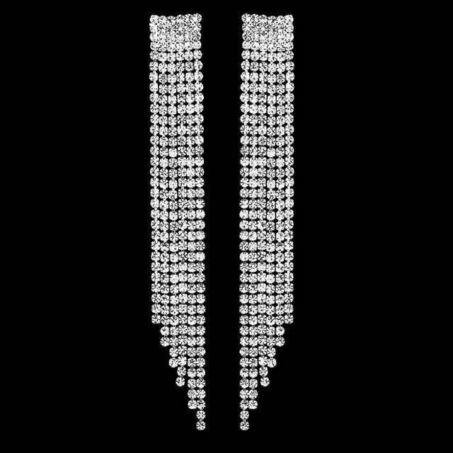 Crystal Tassel Bridal Jewelry Sets Bridal Jewelry Sets mecresh Official Store Silver Earrings Clear