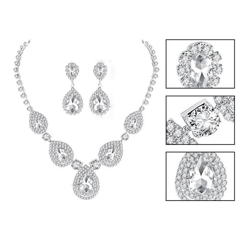 Crystal Teardrop Bridal Jewelry Sets Bridal Jewelry Sets mecresh Official Store