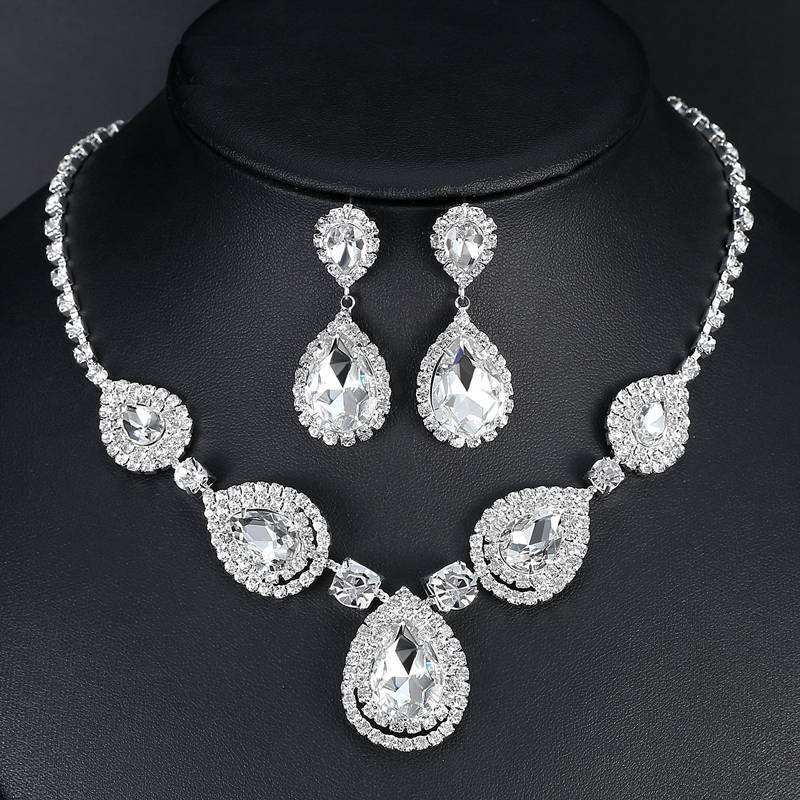 Crystal Teardrop Bridal Jewelry Sets Bridal Jewelry Sets mecresh Official Store