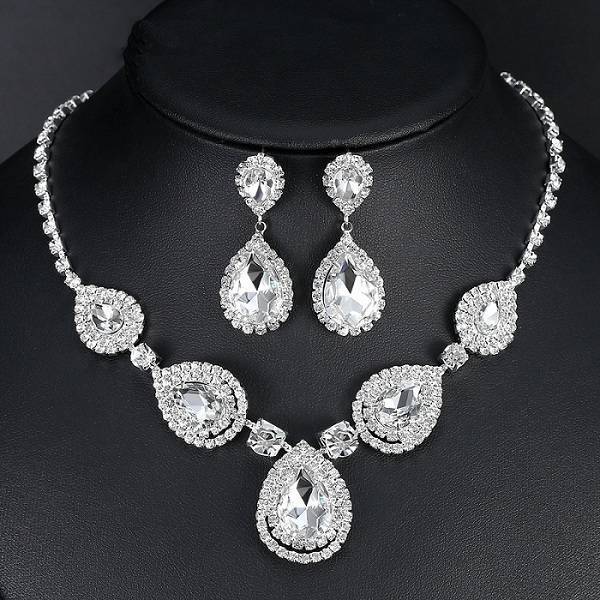 Crystal Teardrop Bridal Jewelry Sets Bridal Jewelry Sets mecresh Official Store Silver Plated Clear