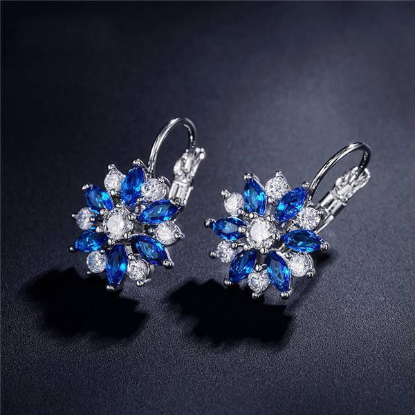 Crystal Zirconia Hoop Earrings For Women Hoop Earrings ZAKOL Official Store Blue White Color