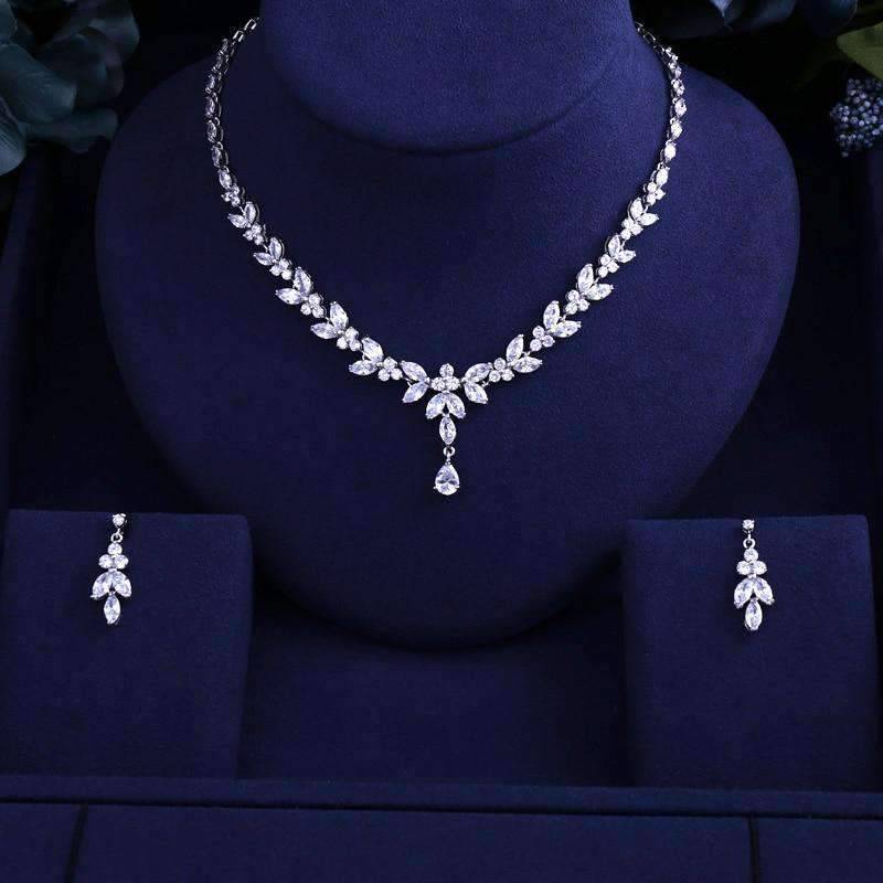 Dazzling Clear Zircon Cube Bridal Jewelry For Women Bridal Jewelry Sets JaneKelly Jewelry Factory store