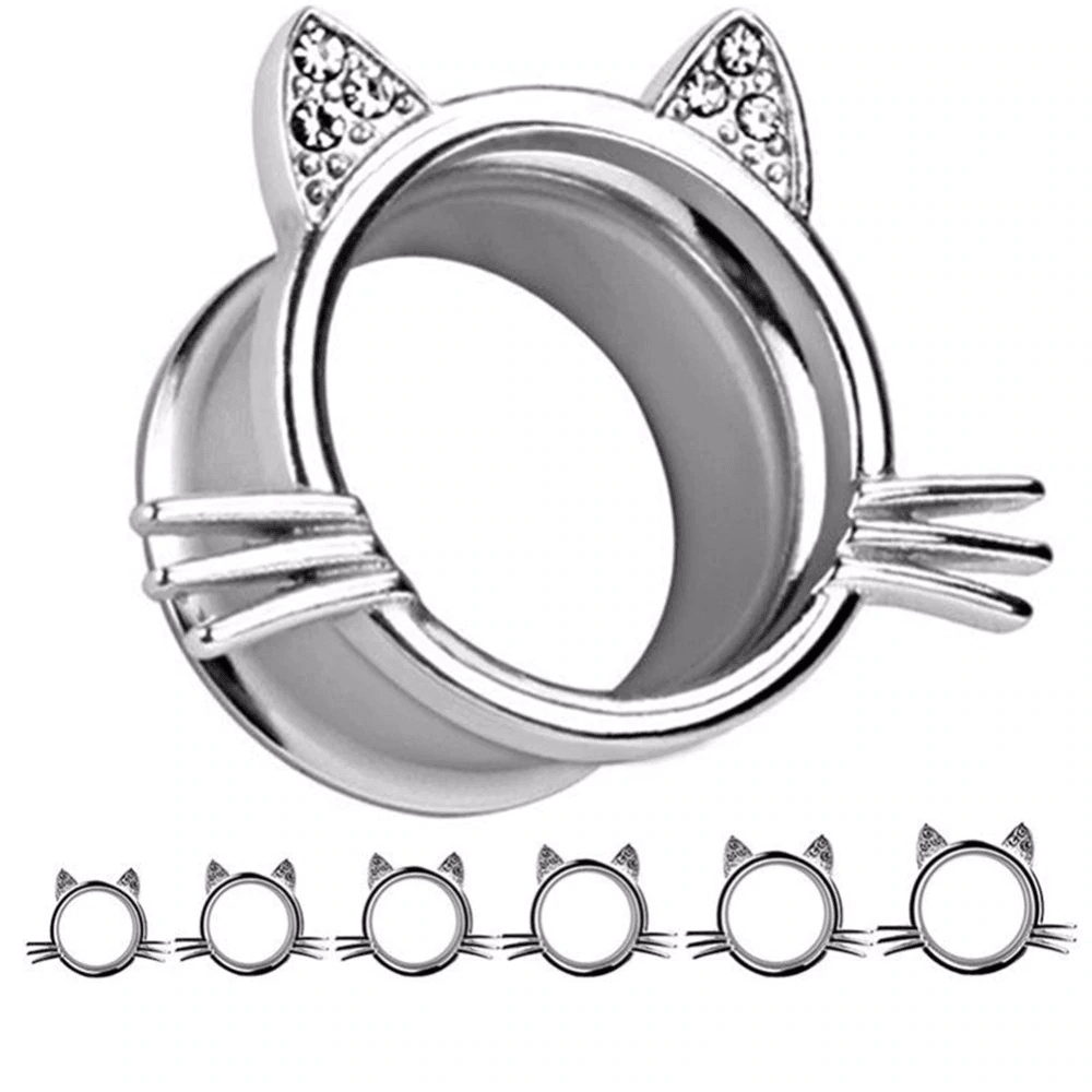 Ear Stretch Piercing Jewelry with Cat Design Body Jewelry yang yang li 6mm Silver