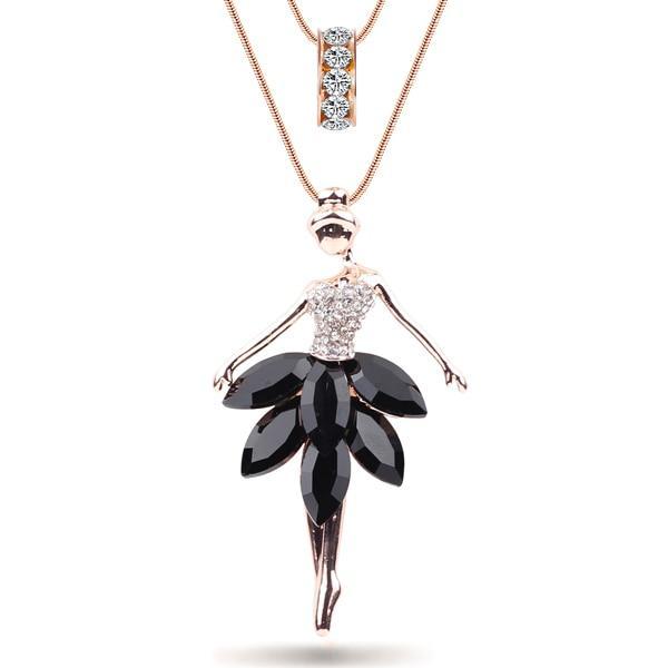 Enamel Necklace with Ballet Girl Design Pendant Necklaces Bonsny Official Store Black