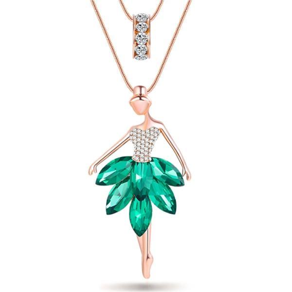 Enamel Necklace with Ballet Girl Design Pendant Necklaces Bonsny Official Store Green