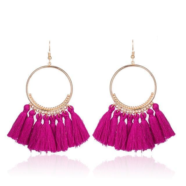 Ethnic Circle Fringed Tassel Earrings Drop Earrings Shine Lives Store Barbie Pink