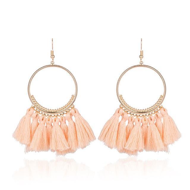 Ethnic Circle Fringed Tassel Earrings Drop Earrings Shine Lives Store Beige