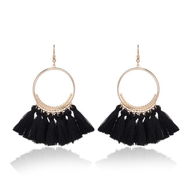 Ethnic Circle Fringed Tassel Earrings Drop Earrings Shine Lives Store Black