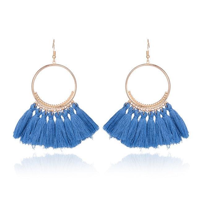 Ethnic Circle Fringed Tassel Earrings Drop Earrings Shine Lives Store Blue