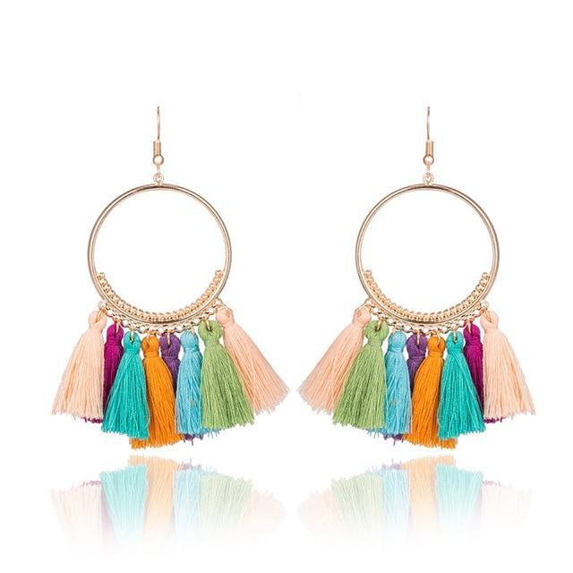Ethnic Circle Fringed Tassel Earrings Drop Earrings Shine Lives Store Colorful