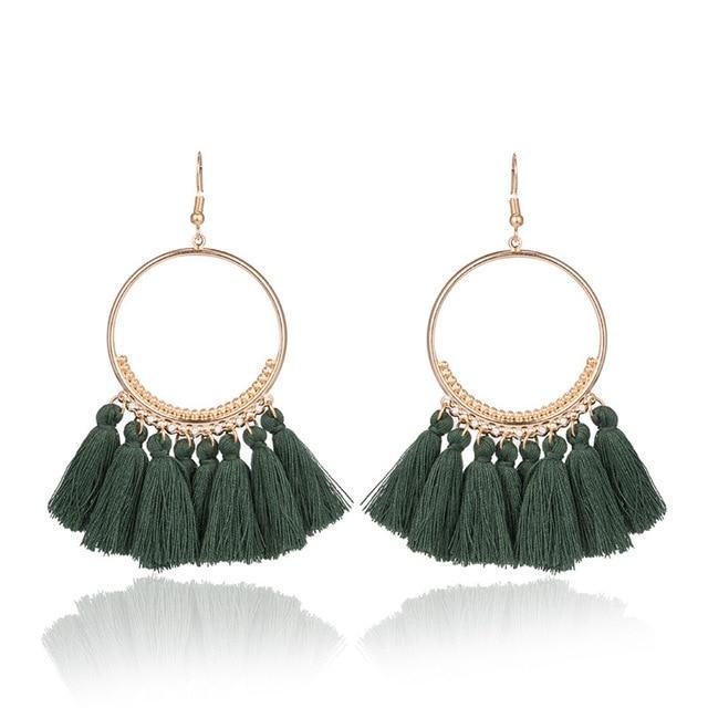 Ethnic Circle Fringed Tassel Earrings Drop Earrings Shine Lives Store Olive