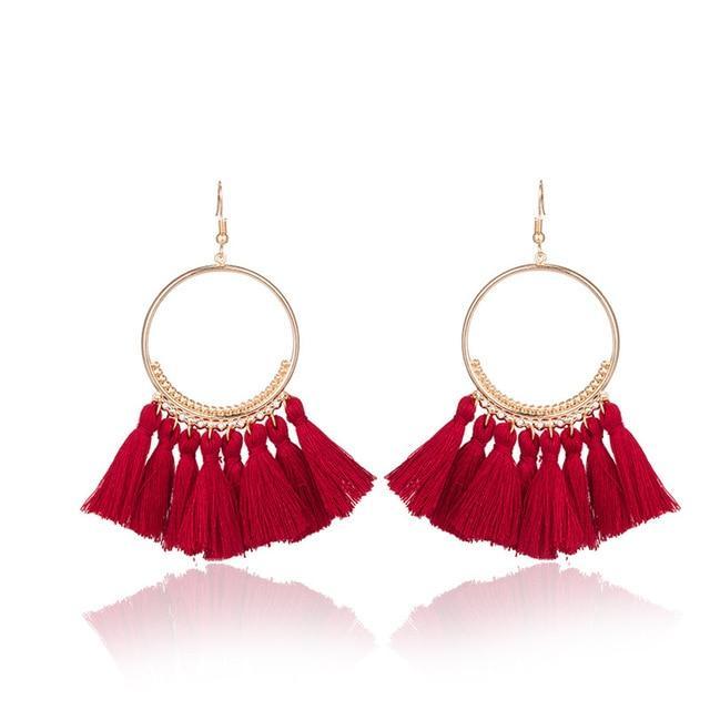Ethnic Circle Fringed Tassel Earrings Drop Earrings Shine Lives Store Red