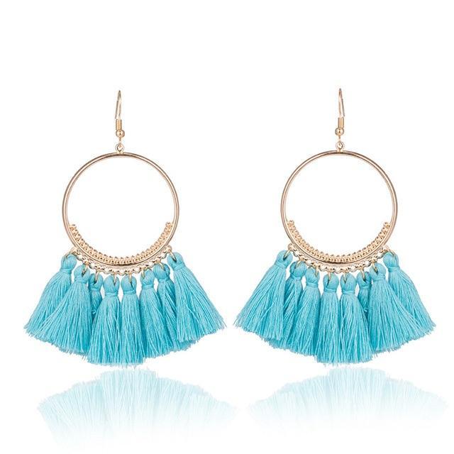 Ethnic Circle Fringed Tassel Earrings Drop Earrings Shine Lives Store Sky Blue