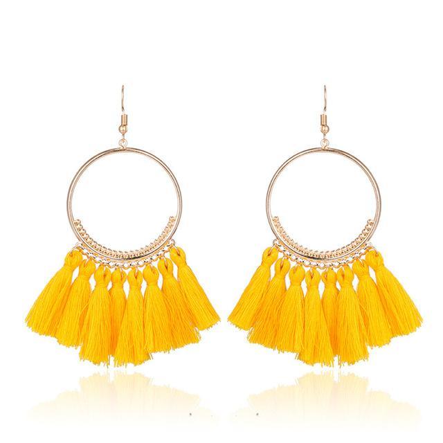 Ethnic Circle Fringed Tassel Earrings Drop Earrings Shine Lives Store Yellow