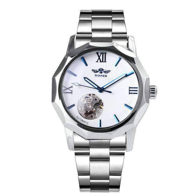 Exotic Dodecagon Skeleton Design Mechanical Watch For Men Mechanical Watches T-WINNER Official Store WHITE Steel