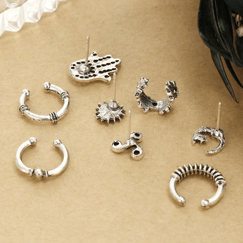 Fake Ear Nose Piercing Body Jewelry with Vintage Hand Sun Moon Star Design Body Jewelry Dreamlee Piercing Jewelrys Store