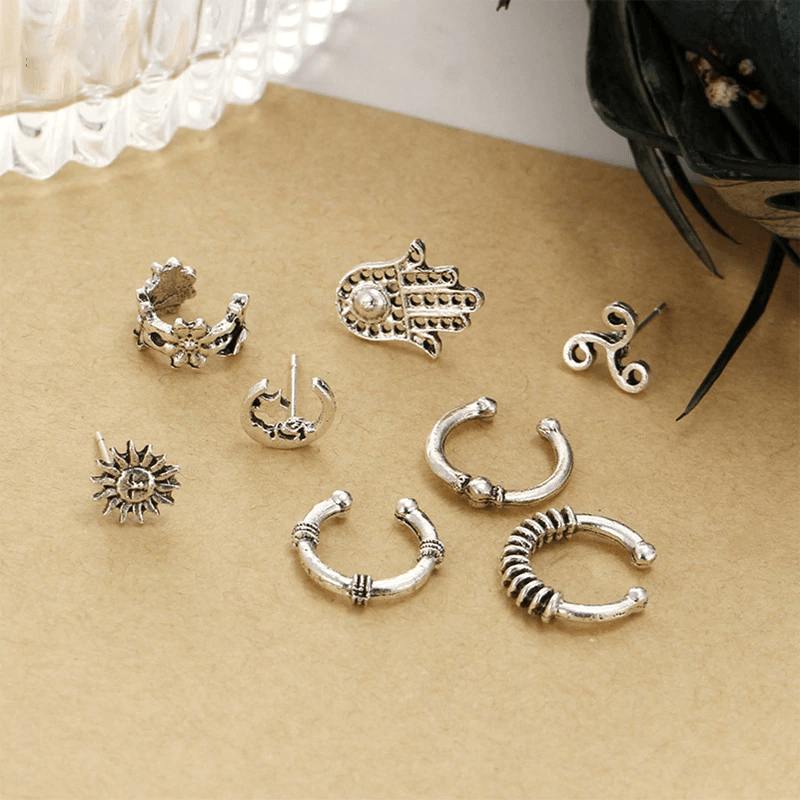 Fake Ear Nose Piercing Body Jewelry with Vintage Hand Sun Moon Star Design Body Jewelry Dreamlee Piercing Jewelrys Store