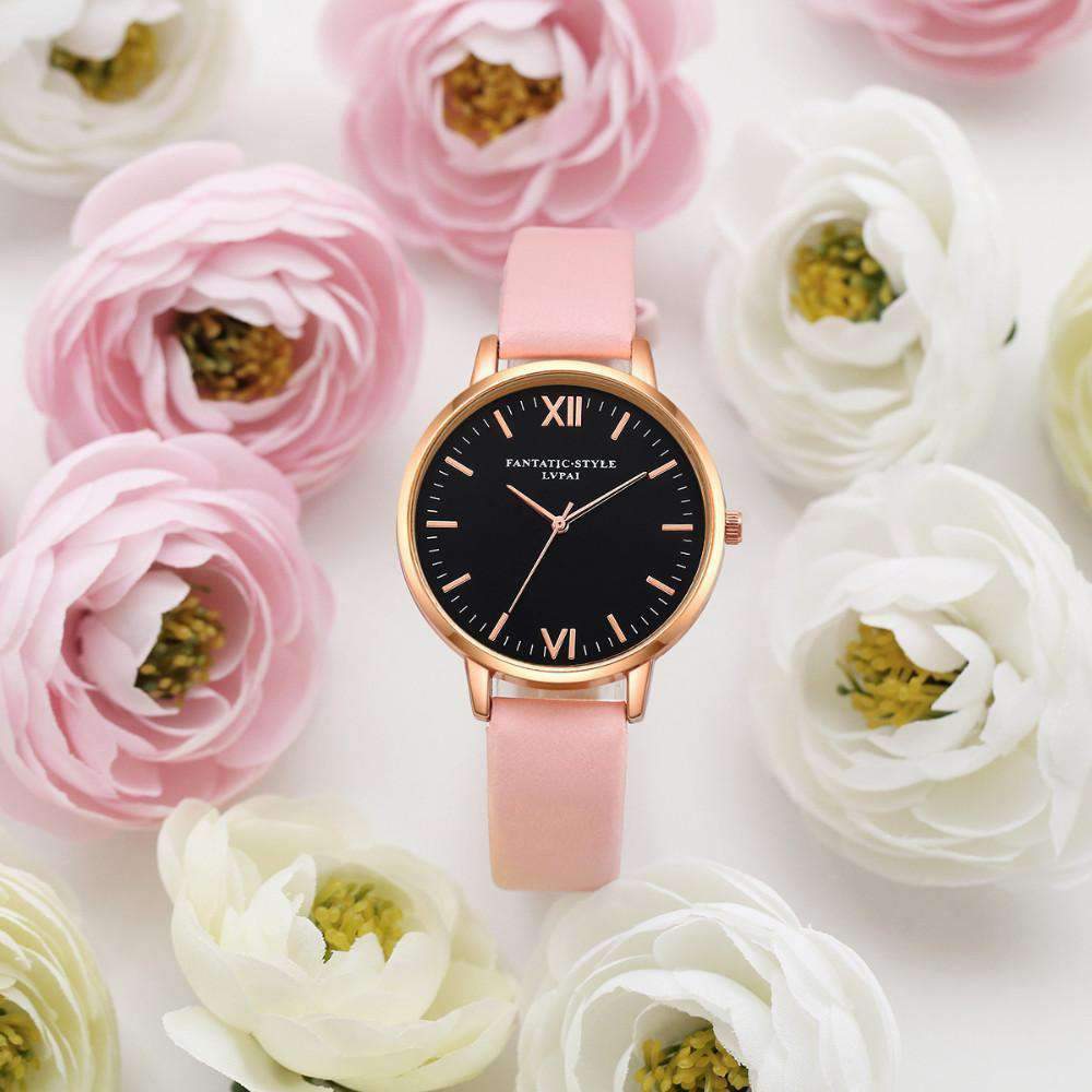 Fashion Casual Rose Gold Simple Leather Women’s Dress Watch Women's Watches 77 Queens Store