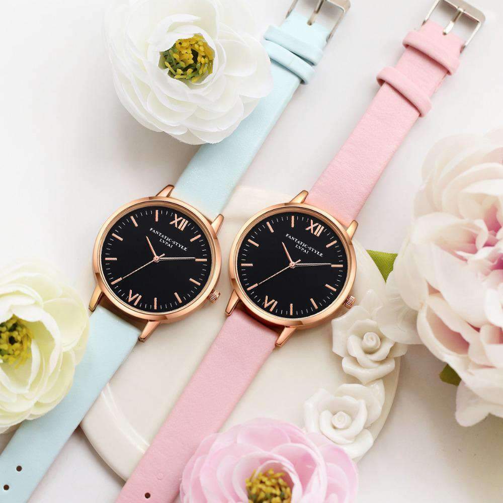 Fashion Casual Rose Gold Simple Leather Women’s Dress Watch Women's Watches 77 Queens Store