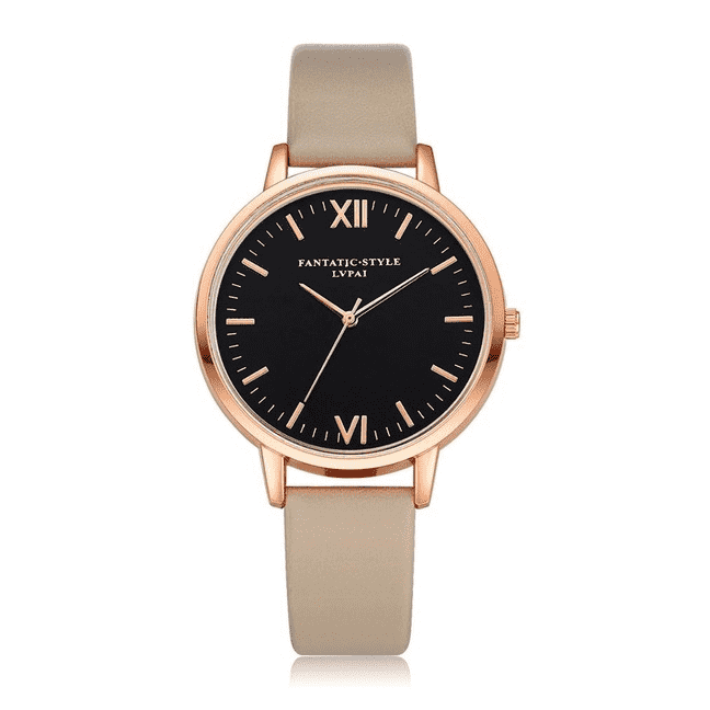 Fashion Casual Rose Gold Simple Leather Women’s Dress Watch Women's Watches 77 Queens Store Beige Rose Gold