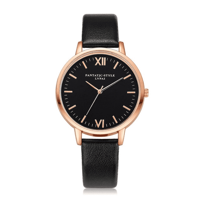 Fashion Casual Rose Gold Simple Leather Women’s Dress Watch Women's Watches 77 Queens Store Black Rose Gold