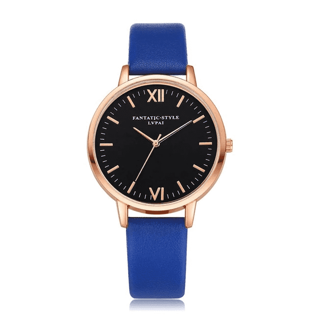 Fashion Casual Rose Gold Simple Leather Women’s Dress Watch Women's Watches 77 Queens Store Blue Rose Gold