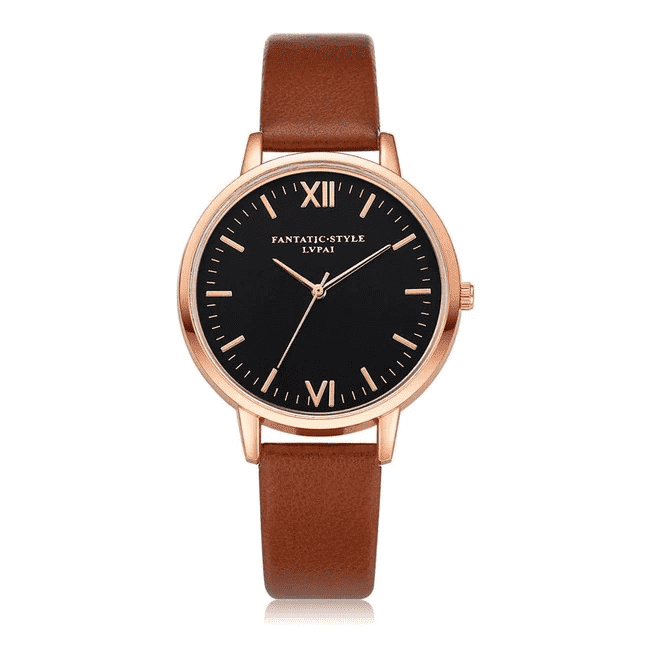 Fashion Casual Rose Gold Simple Leather Women’s Dress Watch Women's Watches 77 Queens Store Brown Rose Gold