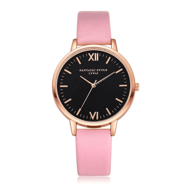 Fashion Casual Rose Gold Simple Leather Women’s Dress Watch Women's Watches 77 Queens Store Pink Rose Gold