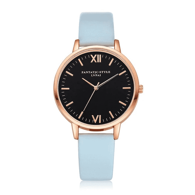 Fashion Casual Rose Gold Simple Leather Women’s Dress Watch Women's Watches 77 Queens Store Sky Blue Rose Gold