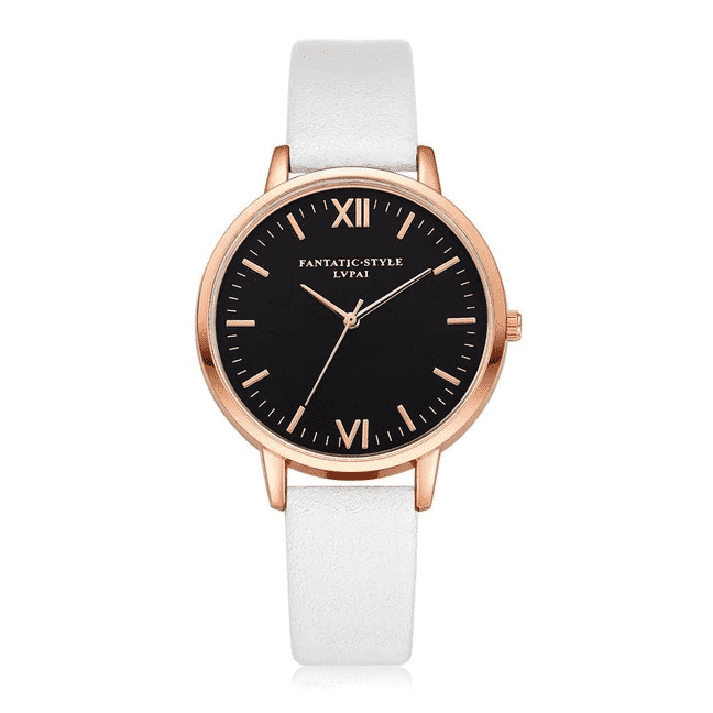 Fashion Casual Rose Gold Simple Leather Women’s Dress Watch Women's Watches 77 Queens Store White Rose Gold