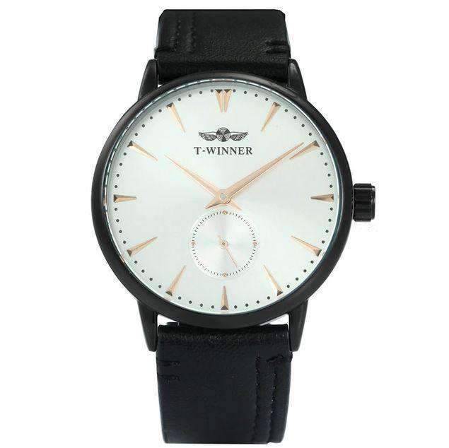 Fashion Casual Ultra Thin Dial Mechanical Watch For Men Mechanical Watches T-WINNER Official Store BLACK WHITE