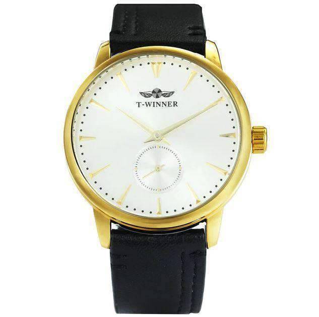 Fashion Casual Ultra Thin Dial Mechanical Watch For Men Mechanical Watches T-WINNER Official Store GOLD WHITE
