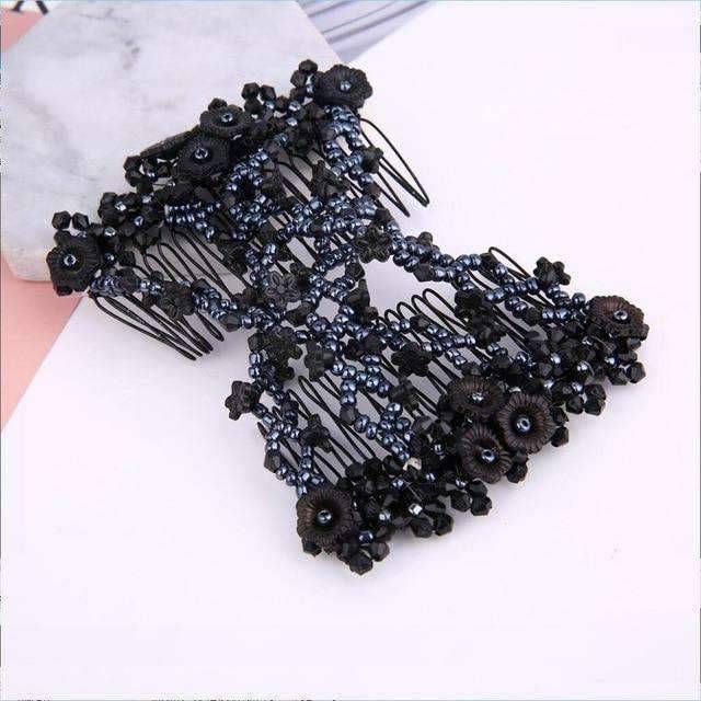 Fashion Double Comb Stretchy Magic Elastic Hair Comb Clip Combs Amor Store Black