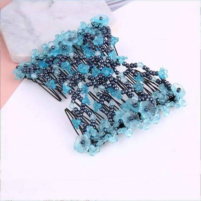 Fashion Double Comb Stretchy Magic Elastic Hair Comb Clip Combs Amor Store Lake Blue