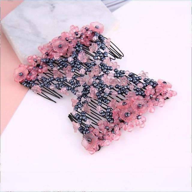 Fashion Double Comb Stretchy Magic Elastic Hair Comb Clip Combs Amor Store Pink7