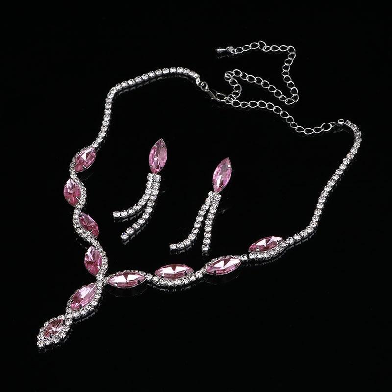 Fashion Leaf Pink Crystal Jewelry Sets Bridal Jewelry Sets Loving You Wedding Store