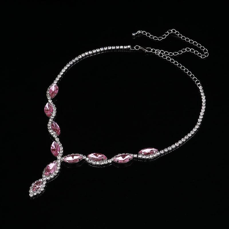 Fashion Leaf Pink Crystal Jewelry Sets Bridal Jewelry Sets Loving You Wedding Store