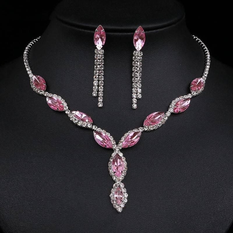 Fashion Leaf Pink Crystal Jewelry Sets Bridal Jewelry Sets Loving You Wedding Store