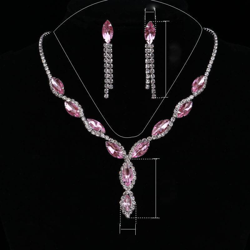 Fashion Leaf Pink Crystal Jewelry Sets Bridal Jewelry Sets Loving You Wedding Store Silver Plated Pink