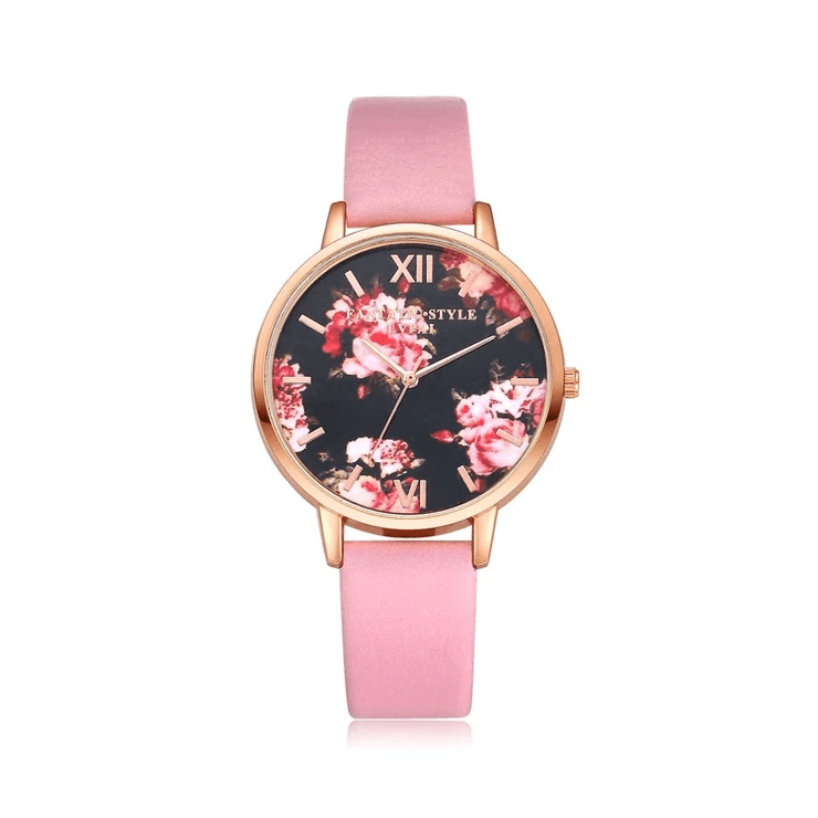 Fashion Leather Strap Rose Gold Women’s Dress Watch Women's Watches 77 Queens Store Pink
